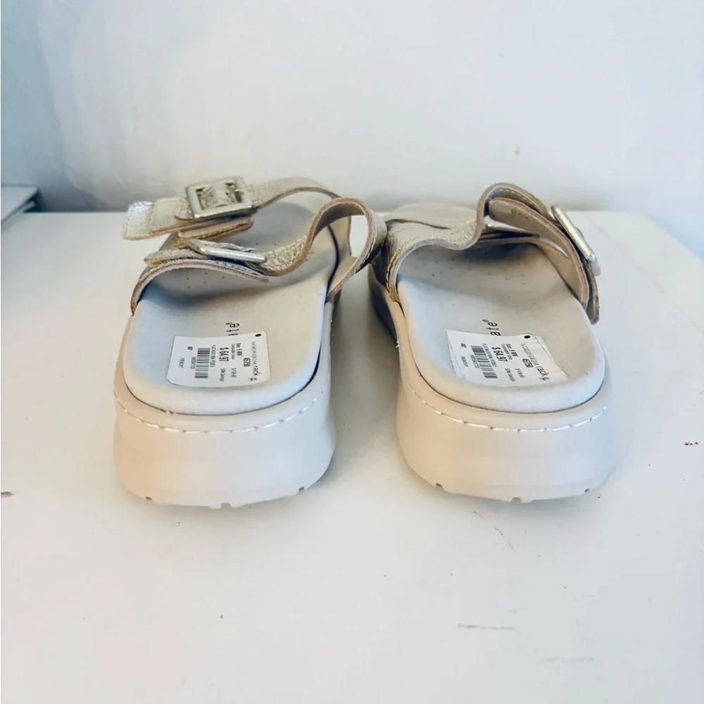 David Tate Frenchy Double Band Slide Sandal Metallic Pebbled Leather, Sz 9